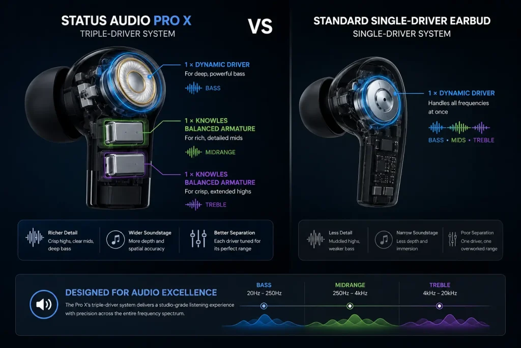 Status Audio Pro X review, Status Audio Pro X vs Sony WF-1000XM5, Status Audio Pro X vs Apple AirPods Pro 3, best audiophile wireless earbuds 2026, Status Audio Pro X price, is Status Audio Pro X worth it, Status Audio Pro X specs, wireless earbuds with LDAC support, triple driver wireless earbuds, best ANC earbuds for audiophiles, Status Audio Pro X battery life, Status Audio Pro X sound quality, Status Audio Pro X wind noise issue, Status Audio vs Bose QuietComfort Ultra, best wireless earbuds for Android, hi-res audio wireless earbuds, Status Audio Pro X launch date,