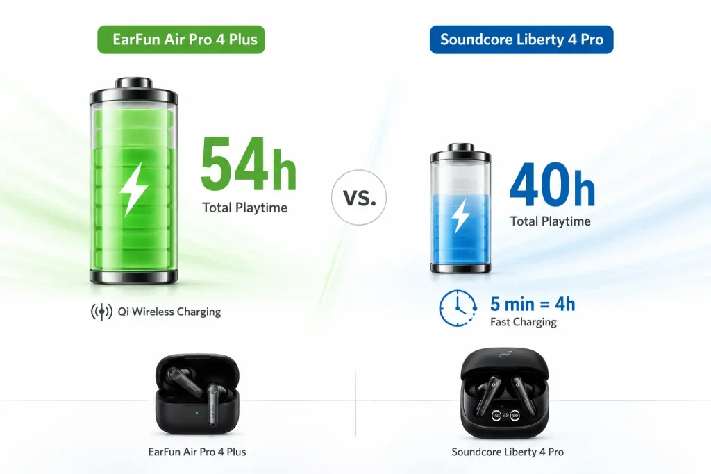 EarFun Air Pro 4 Plus vs Liberty 4 Pro: Which Should You Actually Buy? 12 EarFun Air Pro 4 Plus vs Soundcore Liberty 4 Pro, EarFun Air Pro 4 Plus review, Soundcore Liberty 4 Pro review, best budget wireless earbuds 2026, wireless earbuds comparison 2026, EarFun vs Soundcore earbuds.