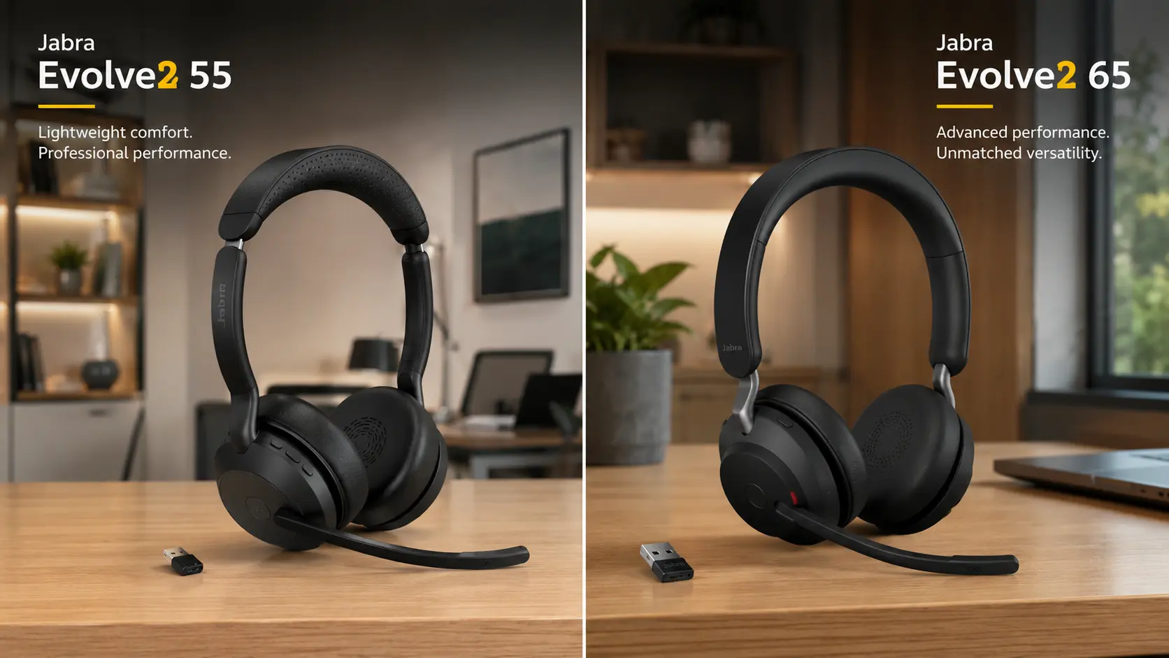 Jabra Evolve2 55, Jabra Evolve2 65, Jabra Evolve2 55 vs Evolve2 65 comparison, best enterprise wireless headset, Bluetooth office headsets, Jabra Link 380 Bluetooth adapter, Microsoft Teams certified variant, Unified Communications headset, Zoom certified headphone, Active Noise Cancellation, Passive Noise Cancellation, Jabra Air Comfort technology, 28mm custom speakers, 40mm leak-tolerant drivers, 4-microphone array, 3-microphone boom array, analog MEMS microphone, digital MEMS capsule, background noise suppression, speech-separating noise-cancelling algorithm, flip-to-mute boom arm, multi-device pairing, Bluetooth multipoint connection, Bluetooth 5.2, Bluetooth 5.0, Advanced Audio Coding, Sub-band Coding, AAC support, SBC codec, 37-hour battery life, 16-hour talk time, fast charge 15 minutes, charging stand cradle, desk stand docking, on-ear headband form factor, supra-aural design, leatherette ear cushions, perforated memory foam, structural clamping force, skull fatigue, crown pressure, head spots friction, earcup heat build-up, integrated 360 busylight, Jabra SafeTone protection, PeakStop audio gates, Jabra Direct software, Jabra Sound+ app, Jabra Xpress, hybrid work environment, open plan office distractions, remote work setup, corporate call clarity, soft storage pouch, flat-folding earcups, long working call marathons
