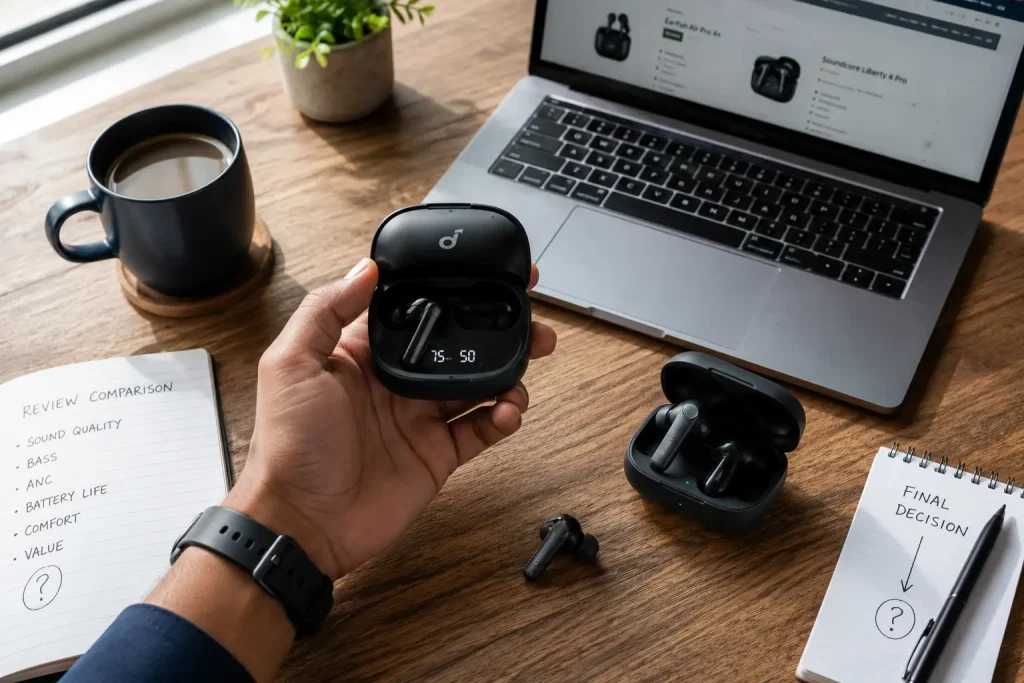 EarFun Air Pro 4 Plus vs Liberty 4 Pro: Which Should You Actually Buy? 3 EarFun Air Pro 4 Plus vs Soundcore Liberty 4 Pro, EarFun Air Pro 4 Plus review, Soundcore Liberty 4 Pro review, best budget wireless earbuds 2026, wireless earbuds comparison 2026, EarFun vs Soundcore earbuds.