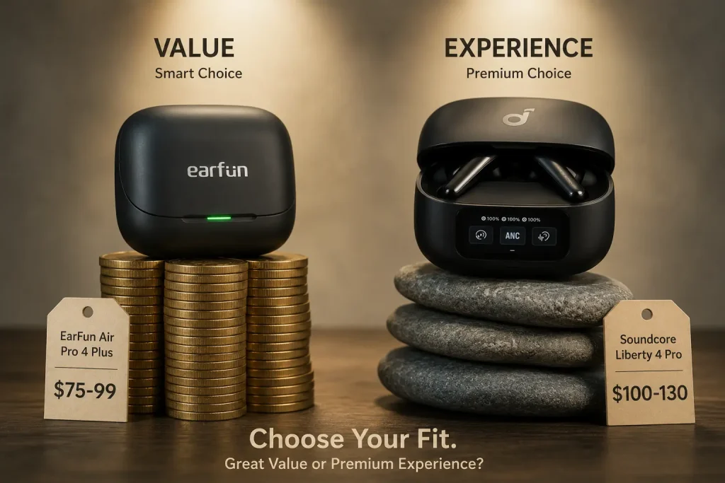 EarFun Air Pro 4 Plus vs Liberty 4 Pro: Which Should You Actually Buy? 15 EarFun Air Pro 4 Plus vs Soundcore Liberty 4 Pro, EarFun Air Pro 4 Plus review, Soundcore Liberty 4 Pro review, best budget wireless earbuds 2026, wireless earbuds comparison 2026, EarFun vs Soundcore earbuds.